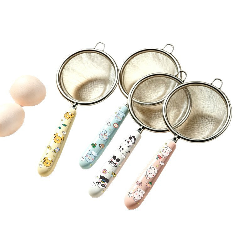 Stainless steel mesh drain for home kitchen tool soy milk filter sieve flour baking milk tea ceramic handle fence