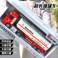 Kids' large-sized oil tanker truck with water spray, double doors, lights, music, and pull-back mud pump truck – perfect toy for boys!