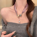 Pink leopard print magnetic pearl necklace-x2011 white beads
