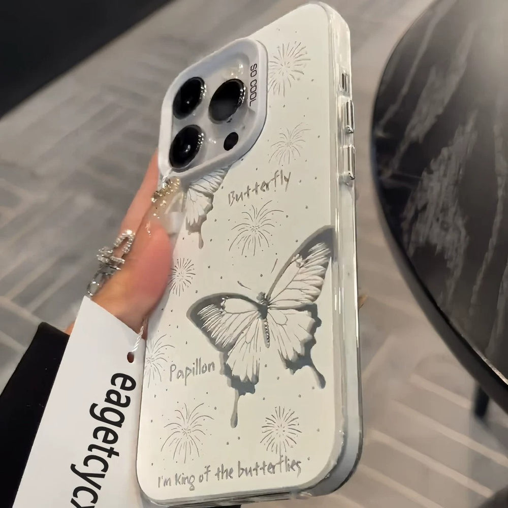 Suitable for apple 18 mobile phone case sketch butterfly fireworks english hand-painted literary atmosphere iphone17 protective cover