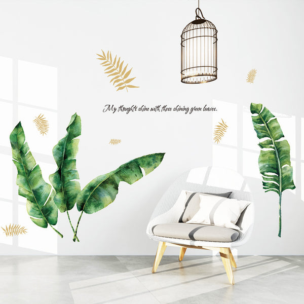 Wall sticker green plant leaf sticker ins Nordic style living room bedroom background decoration self-adhesive removable SK9359