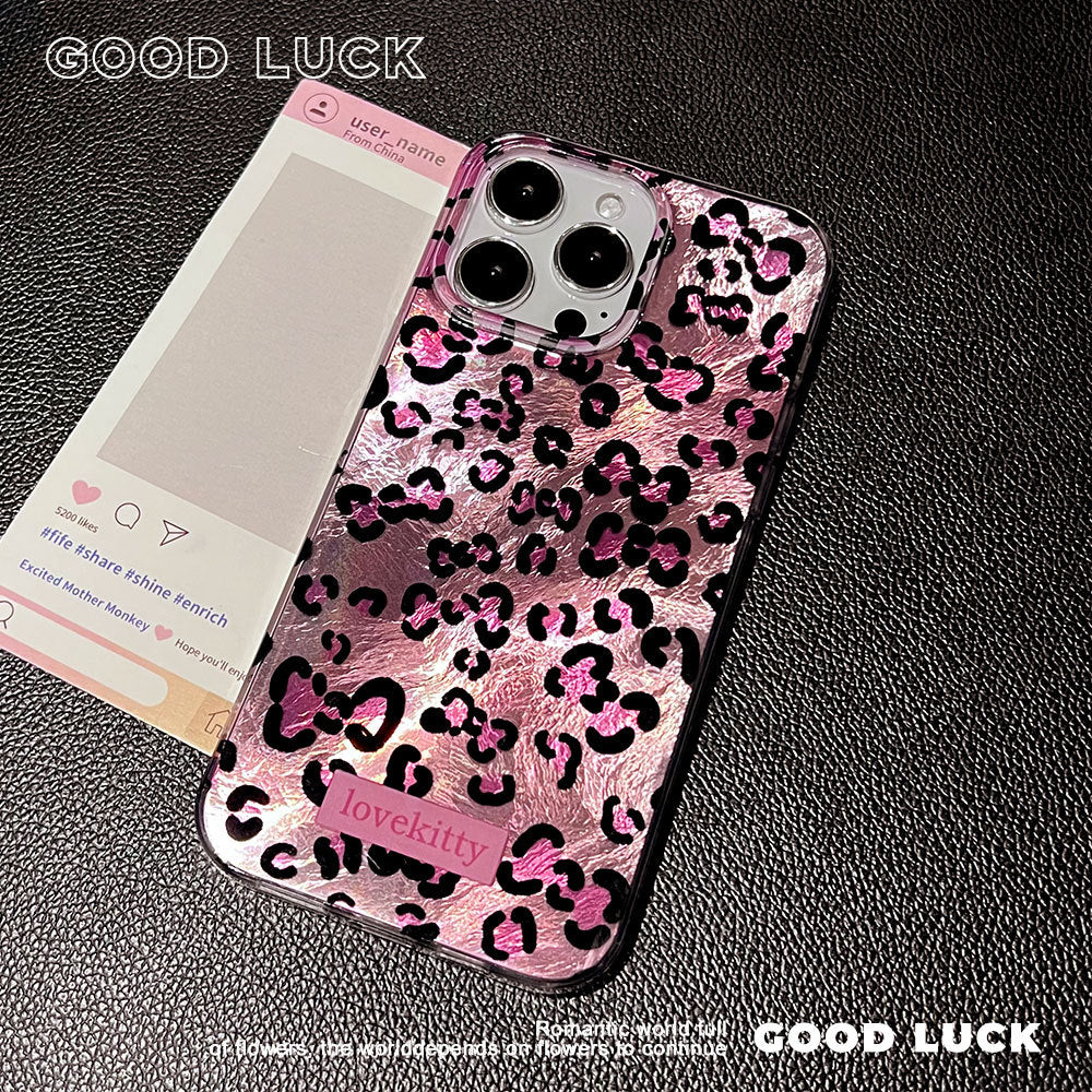 New pink and black leopard print phone case for apple 16 pro max, anti-drop iphone 17 fashionable trendy protective cover