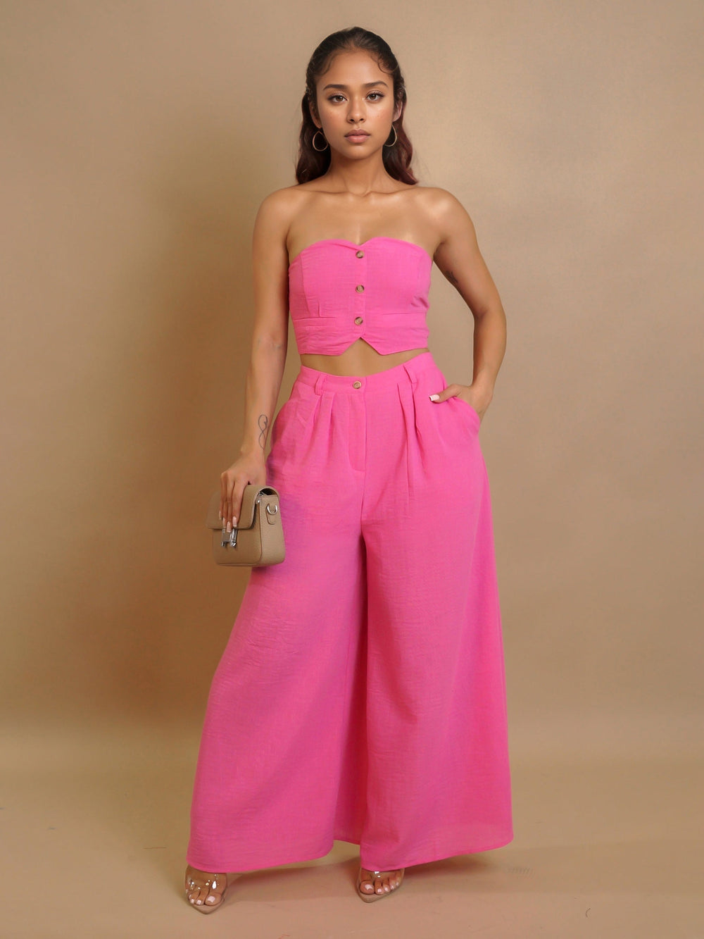 Amazon's new european and american style fashionable sexy stretch bandeau top and wide-leg pants set