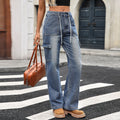 Fashion cross-border export  new style straight-leg jeans women's american casualtie back multi-pocket workwearjeans