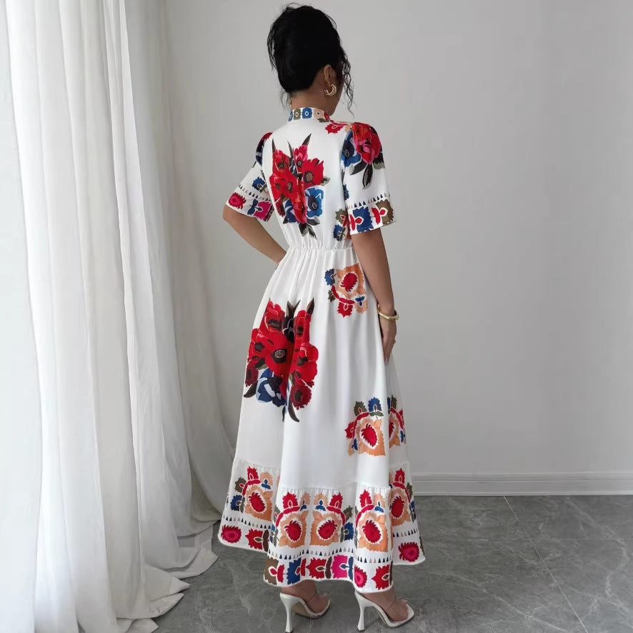 new european and american style printed elegant dress