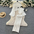Loosecasual lazy style high collar bat sleeve cable stitchknitting blouse with sleeveless waist vest dress