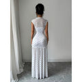 Women's summer new fashion elegant polka dot print ruched bust cinched waist sleeveless maxi dress