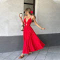 foreign trade women's sexy red slip dress spring/summer v-neck european and american style maxi dress