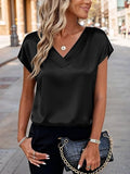 Women's satin t-shirt - spring/summer new arrivals -  us & european style - solid color business v-neck casual pullover top