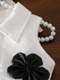 cross-border girls' fashion set: european & american style floral solid color top + a-line pu leather skirt with bow detail