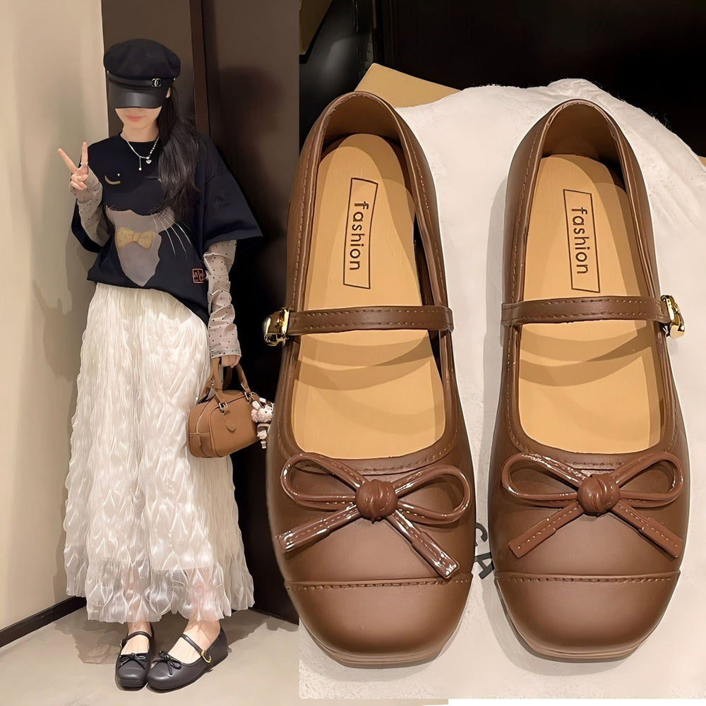 French chic elegant women's flats - 2026 new collection: soft, fairy-tale style mary janes with bow detail