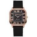 New fashion square women's watch with leather strap, roman numerals, vintage style quartz movement, versatile ladies' watch - wholesale