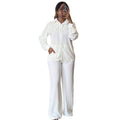European and american cross-border women's fashion:  summer new collection - solid color floral long sleeve blouse and high-waisted trousers casual set