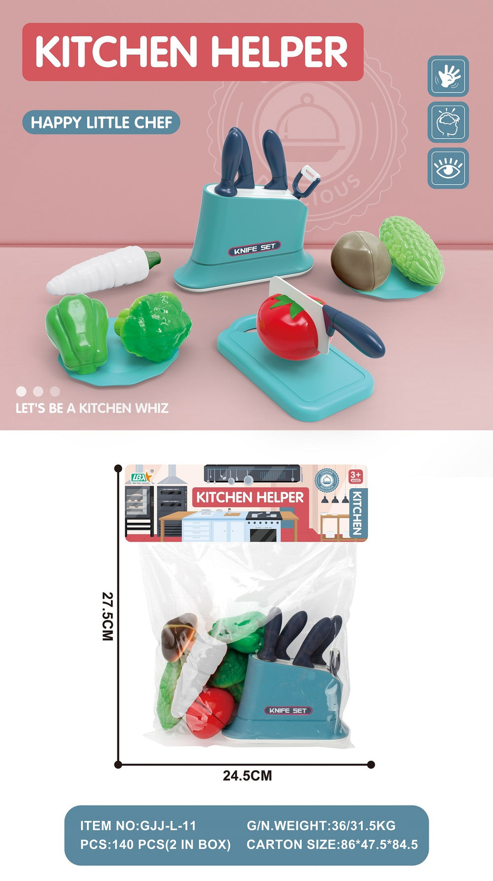 Realistic kitchen pretend play set for babies - mini cooking playset with table, utensils, appliances, and small fridge