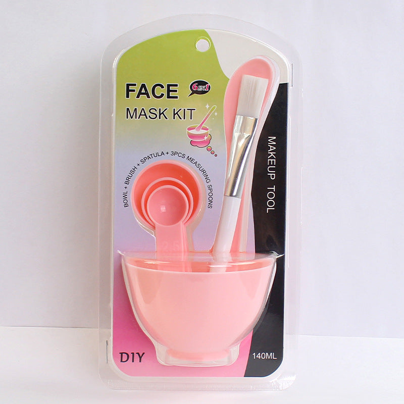 Wholesale spa & beauty tool set: 6-piece mask bowl kit with makeup brushes, mixing spatula, and plastic bowl for mask preparation