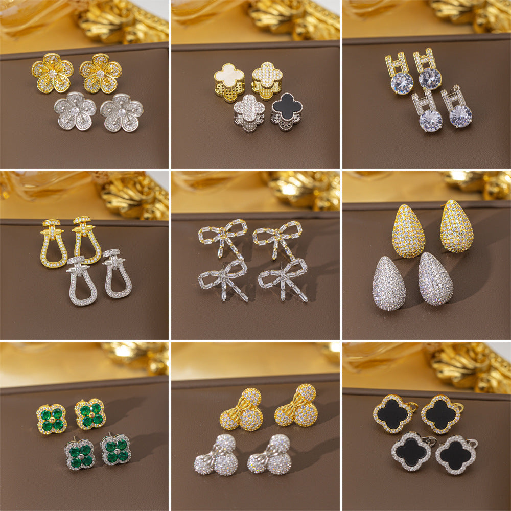 fashion elegant four-leaf clover earrings personalized zircon flower classy earrings niche styleaccessible luxurynew arrival earrings