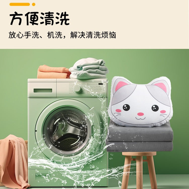 Cartoon plush pillow blanket 2-in-1: foldable throw pillow, quilt, car blanket, office flannel air conditioning blanket