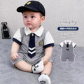Summer baby super stylish korean academy style romper - unisex baby boy/girl cool & fashionable short sleeve gentleman style crawling suit