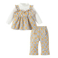 Girls' fall/winter outfit set : stylish yellow floral short-sleeve three-piece set for toddlers
