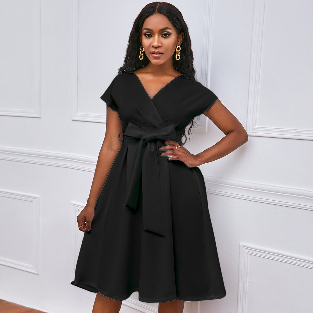 fashionplus size women's clothing plus size summer pure color deep v neck large swing sexy small dress dress african dress