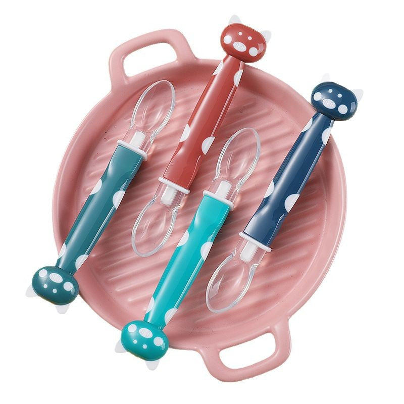 English card pack, baby spoon, child feeding tableware, silicone soft spoon, baby rice spoon, eating training elbow spoon
