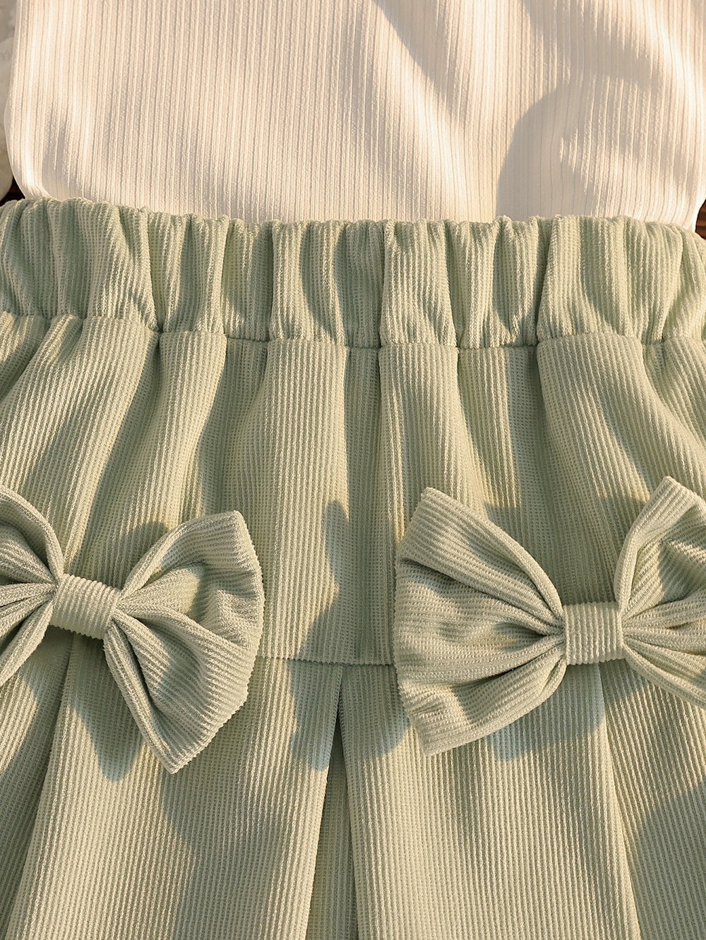 new autumn cross-border girls' textured 3d bubble long sleeve top and a-line bowknot skirt set