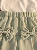 new autumn cross-border girls' textured 3d bubble long sleeve top and a-line bowknot skirt set