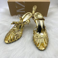 Za cross-border independent station insfashion catwalk electroplated steel heel one-word buckle strap simple open toe women's shoes sandals