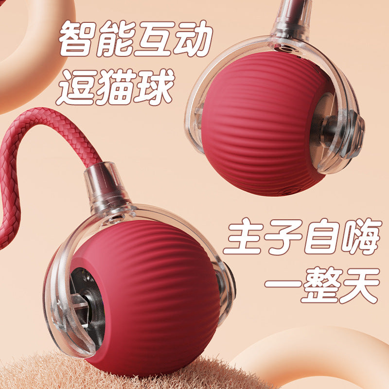 new cat toy gravity smart red rope rolling ball bird sound electric cat teasing ball tooth grinding and bite resistance