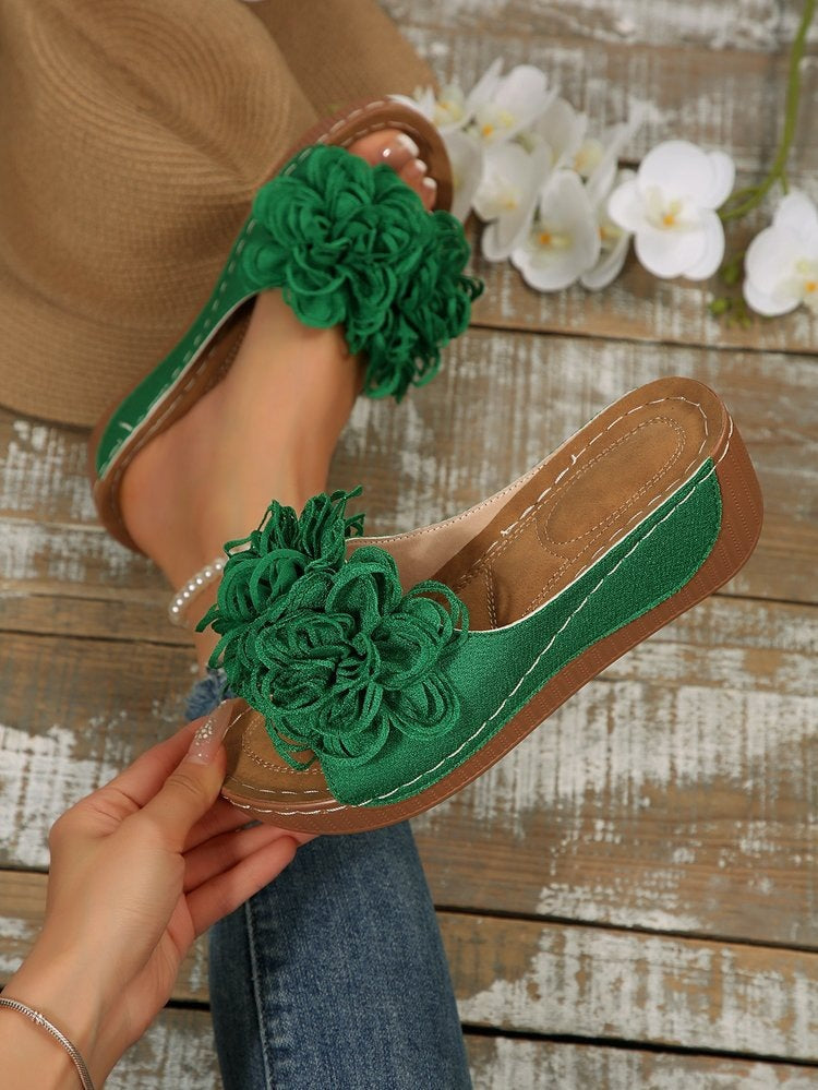 plus sizesummernew arrivalexport wedge thick sole slippers fish mouth one-piece strap flower outwear slippers