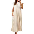 Amazon women's  european and american style spring new arrival solid color elegant fashion round neck short sleeve pleated loose dress