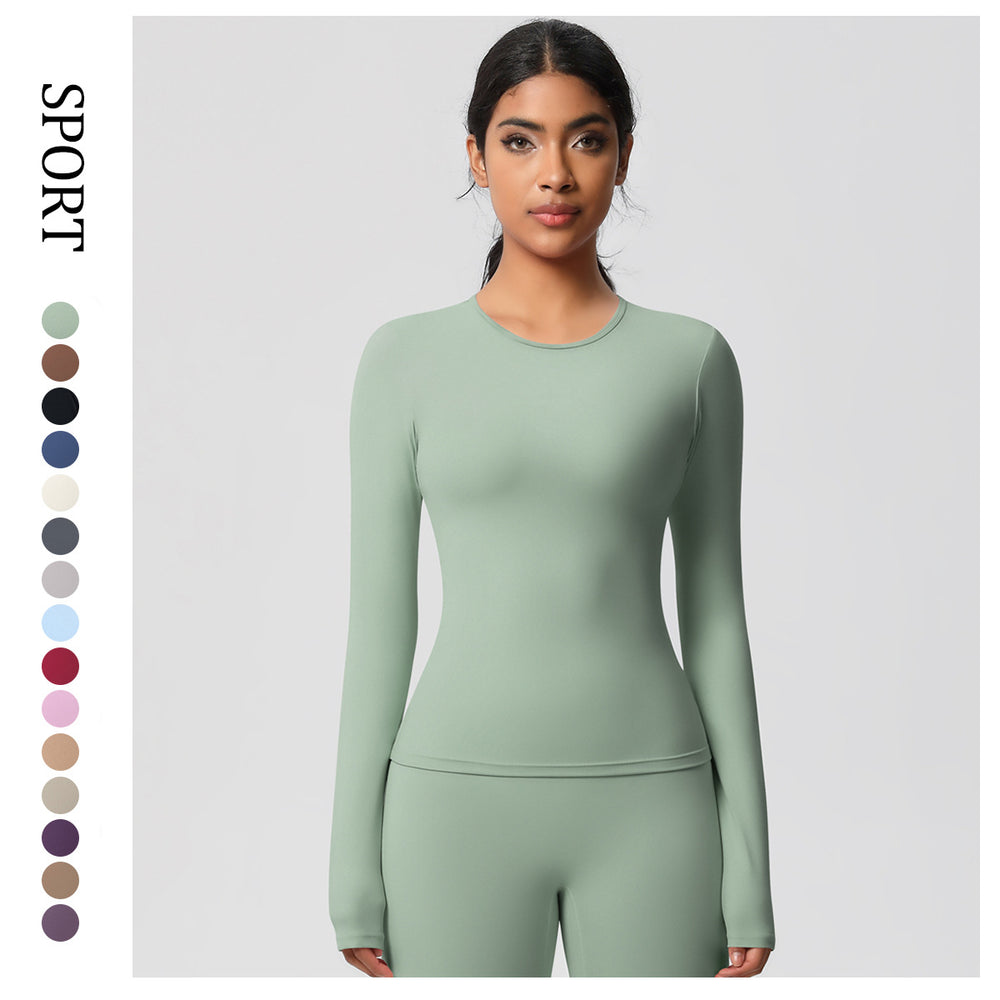 nude feel brushed yoga top - quick-dry, compression fit, long sleeve activewear for running and fitness