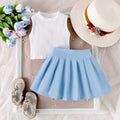 Amazon fashion summer new girlssuit pure color sleeveless pit vest and pleated skirttwo-piece set