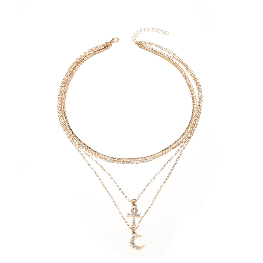 Sweater chain long wholesale european and american cross-border jewelry easter cross pendant personalized moon multi-layer clavicle chain