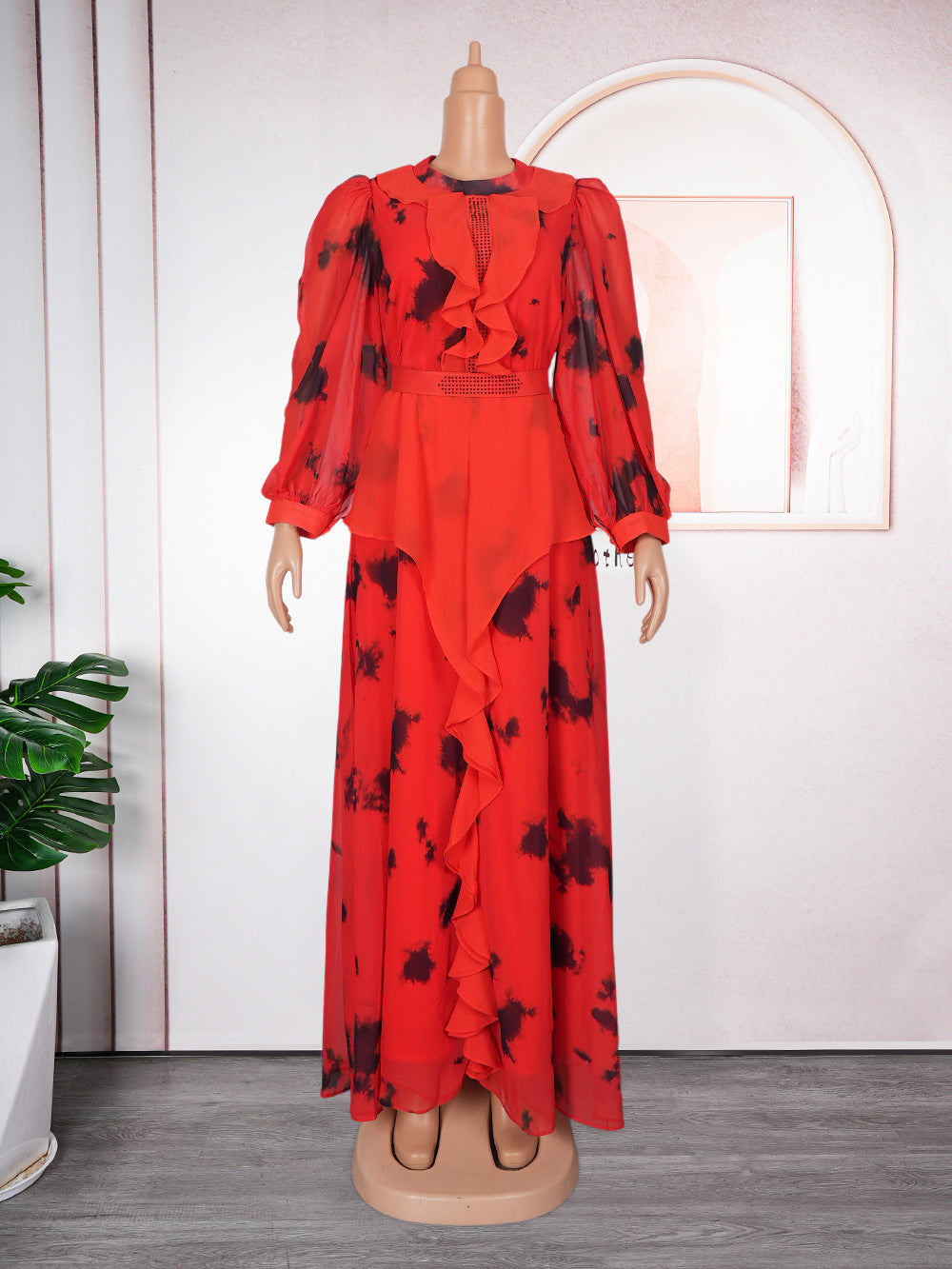 Amazon new arrivalretrolongrufflesdress cross-border foreign trade  african printing long skirt