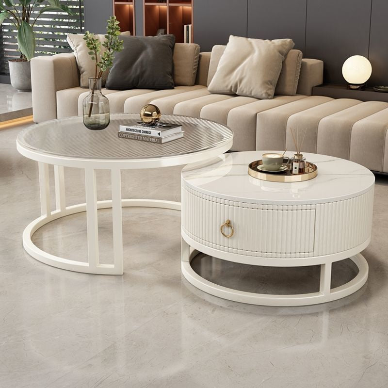 Rock slab coffee table living room for homecasual modern small apartment new arrivalaccessible luxury double-layer telescopic round side table tea table