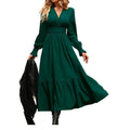 Shipped:  new european and american style women's elegant solid color v-neck long sleeve maxi dress
