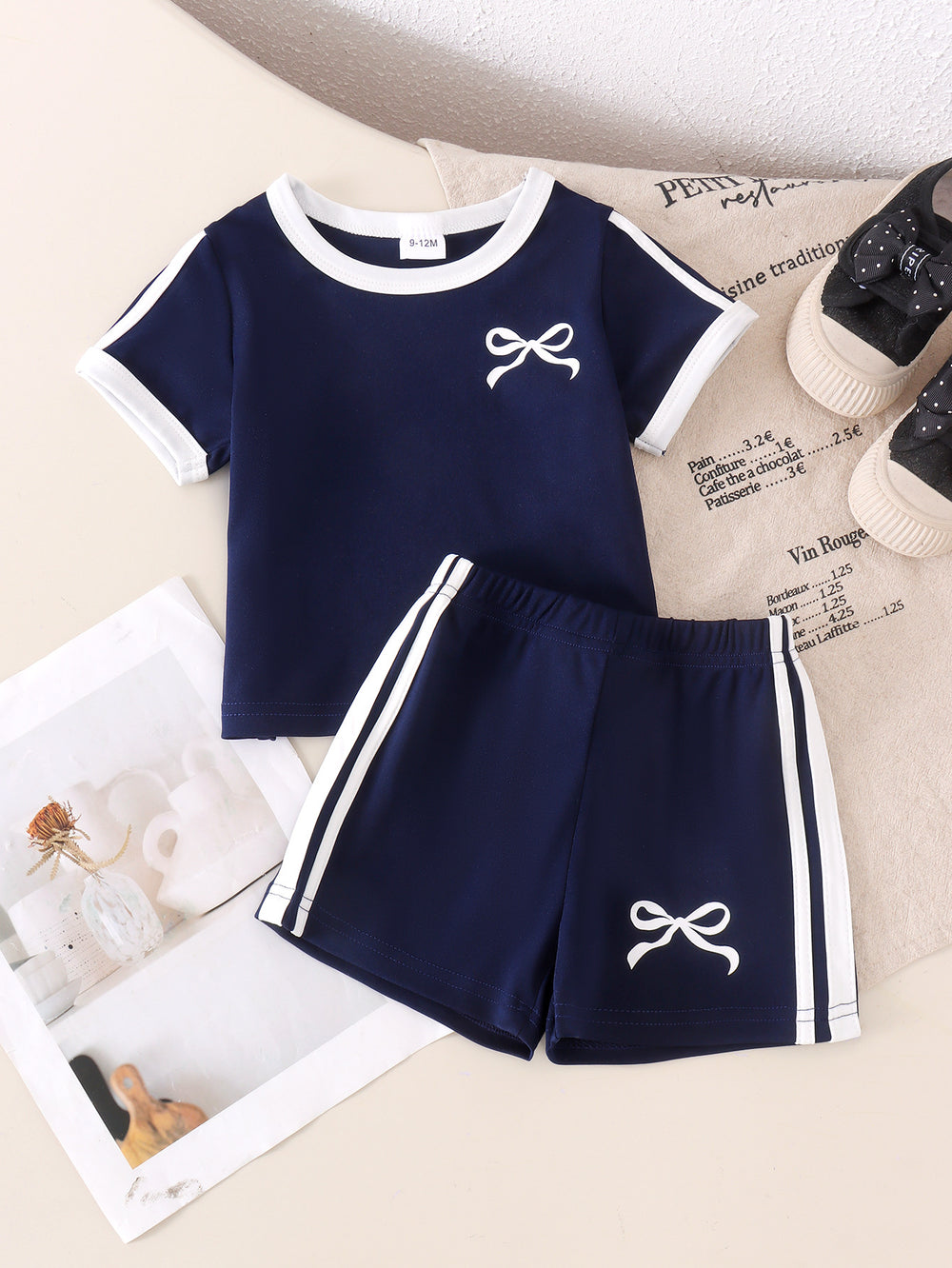 Kids clothing cross-border exportfall and winternew arrival children's blue t-shirt+shorts baby children's clothing