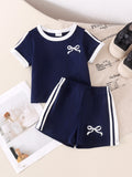 Kids clothing cross-border exportfall and winternew arrival children's blue t-shirt+shorts baby children's clothing