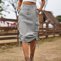 European and american women's clothing  cross-border foreign trade  new arrival denim tie backworkwear skirt casual mid-length skirt trendy