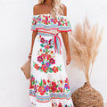 independent station new arrivalfashion spring summer one shoulder red flower printing long swing dress for women