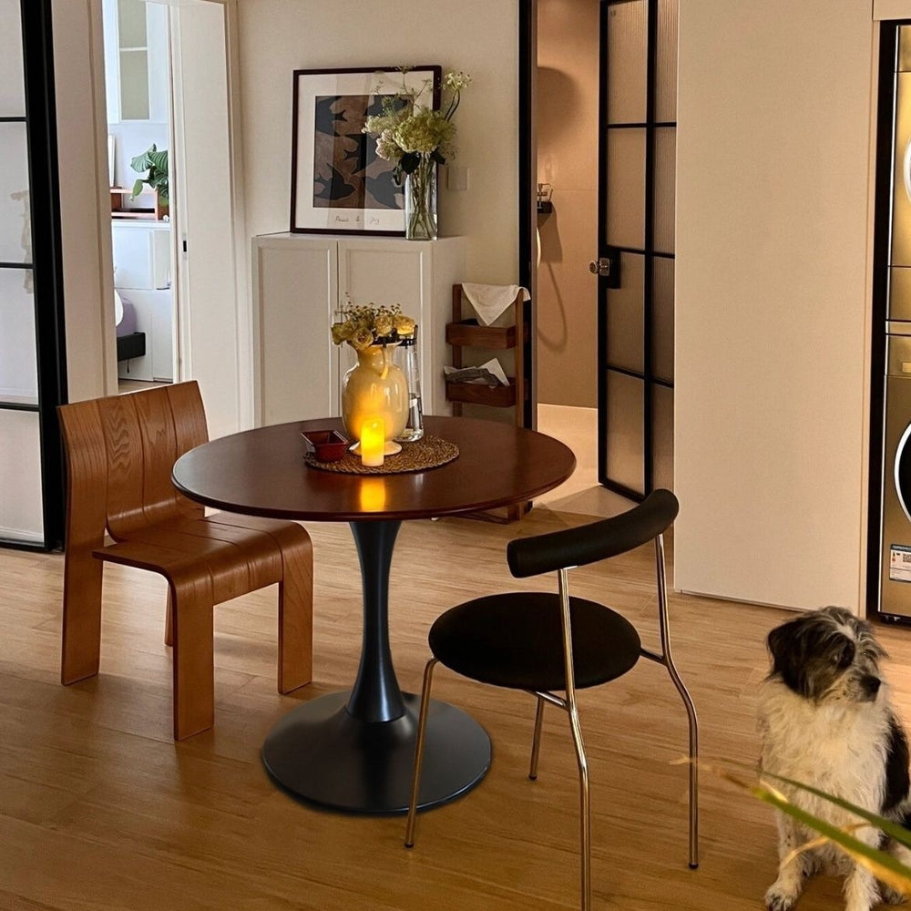 Round dining table, nordic casual, vintage walnut, small apartment, balcony tulip coffee, negotiation, milk tea