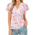 Amazon fashion ruffles sleeve formal casualshirt women's  summer new printing v necktops