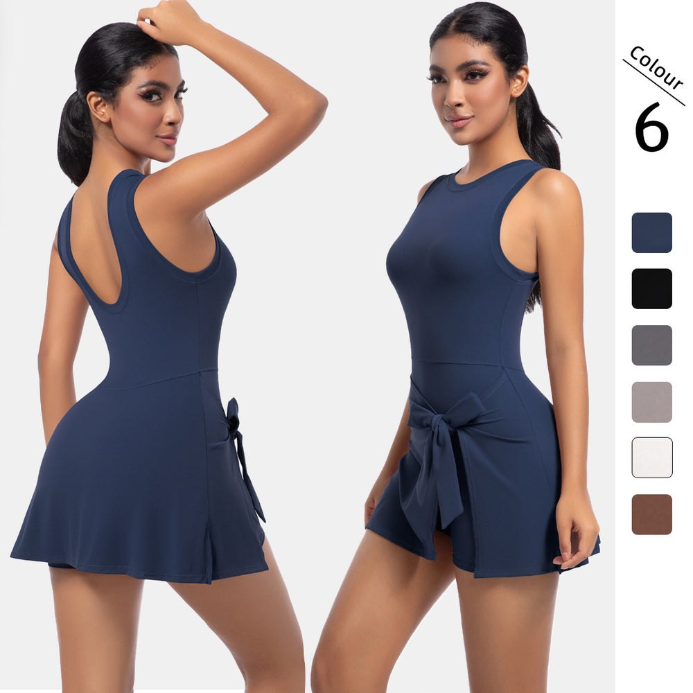 New anti-exposure tennis skirt jumpsuit yoga outfit tank top all-in-one fitness suit golf dress breathable women's
