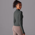 Naked comfortable outdoor sports outwear breathable mesh stand collar long sleeves zipper topsilm yoga fitness outwear