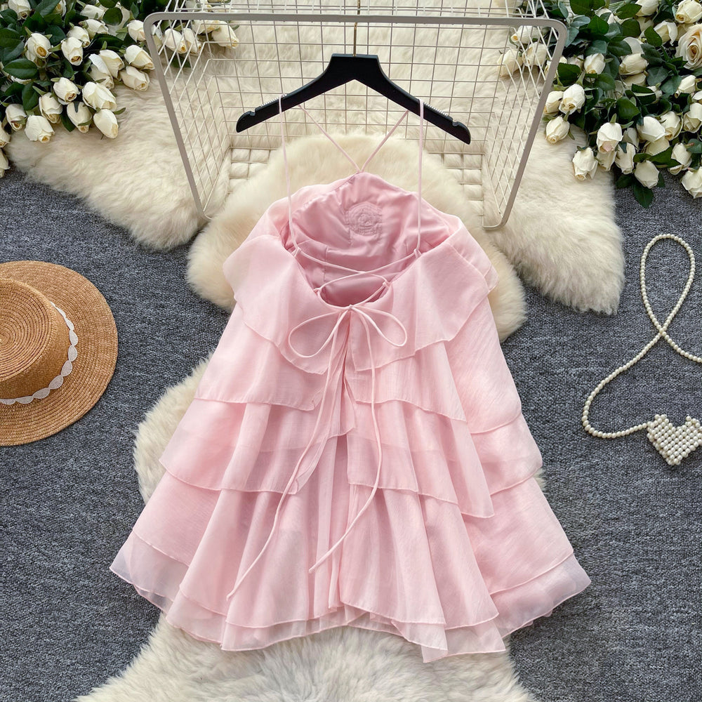 Sweet pink ruffle trim sleeveless sundress - perfect for summer, vacation, and a flattering silhouette