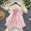 Sweet pink ruffle trim sleeveless sundress - perfect for summer, vacation, and a flattering silhouette