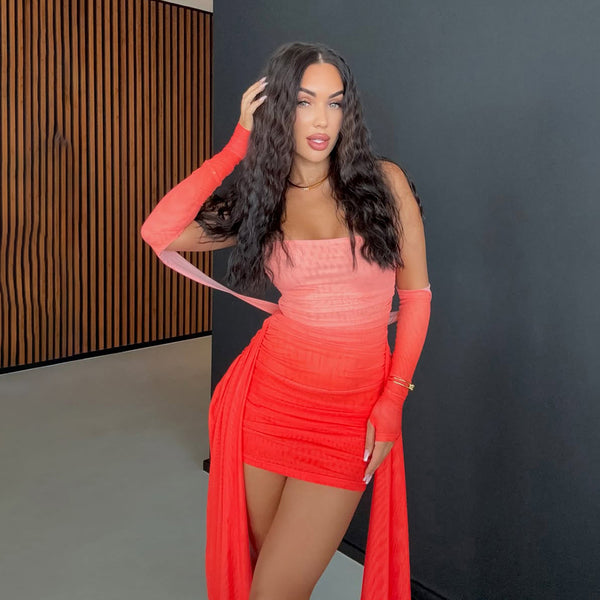 Europe and the United States  2025 fashion new women's clothing sexy chest wrapping mesh cover finger sleeve neck streamer short skirt set