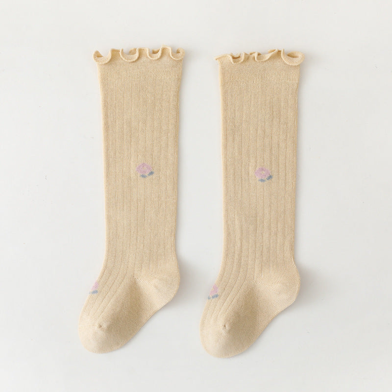 Babylon baby socks women's long tube baby kidskidskids high tube socks floral loose mouth newborn non-leg girl socks