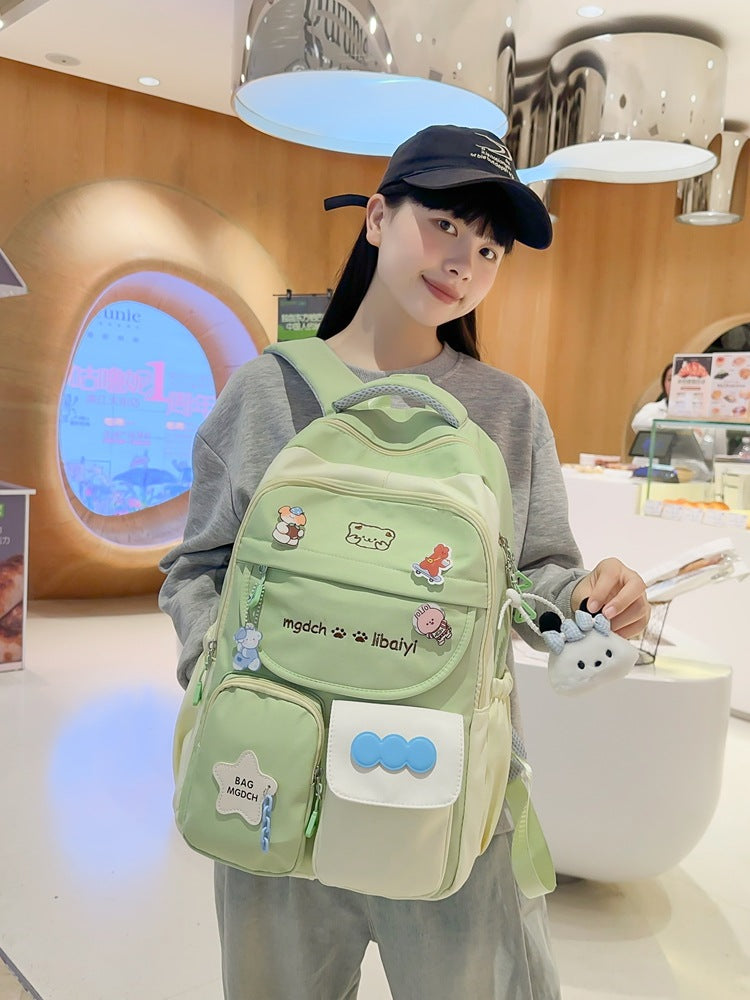 Spring, summer, middle and high school students, large-capacity backpacks, versatile burden reduction, fashion trend, two-piece set, schoolbag, tutoring bag